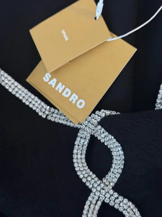 NWT Women's Black Crystal-Embellished Cutout Velvet Mini Dress size 40 stretchy - Picture 7 of 12